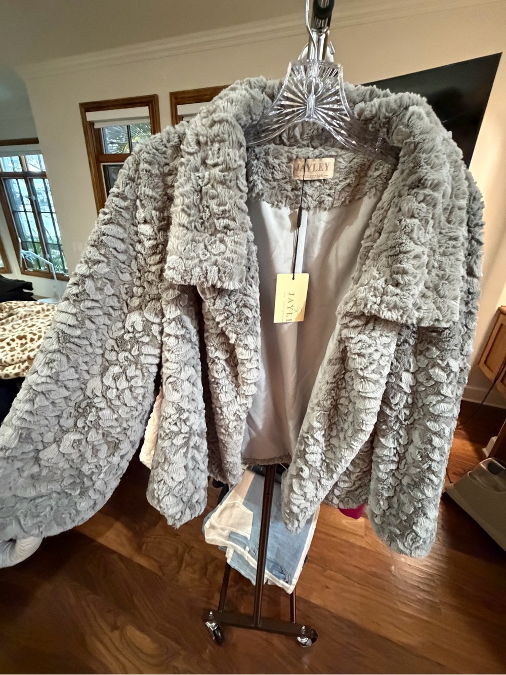 Plush Teddy Jacket in Light Gray